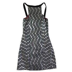 Vintage Handmade Dress Small Silver Black Zig Zag Metallic Mini Velvet Disco Mod